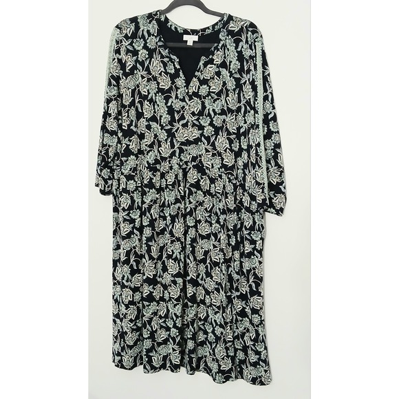 J. Jill Dresses & Skirts - J Jill Dress Size 2X Blue Floral Paisley Pullover Midi V-Neck Long Sleeve Preown